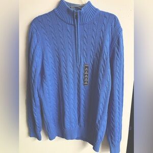 Izod Men’s Pullover Cable Cardigan Sweater, Large, Blue Revival, NWT